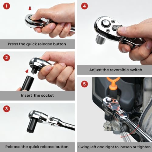 1/2" Drive Extra Long Flex Head Ratchet 72-Tooth 1/2 Inch Drive