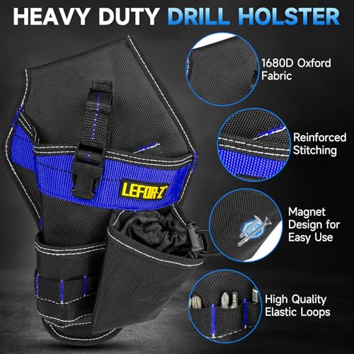 Drill Holster with Replacement Padded Tool Belt(Adjustable 34''-40''),Heavy-Duty Impact Holster with Tool Belts for Men,Drill Pouch Fits Most Drills,Work Belts for Electrician,Carpenter,Construction