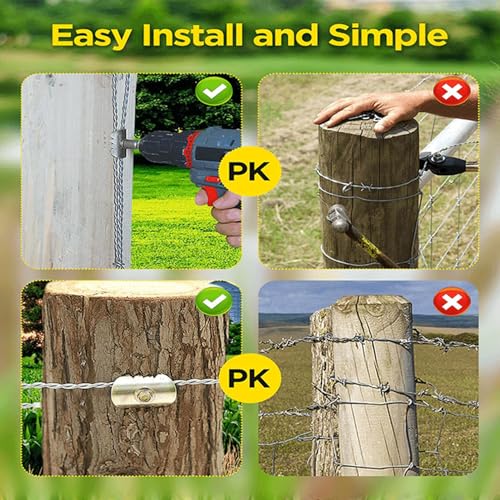 2 Inch Fence Staples 50PCS, Galvanized Fencing Staples for Wire Fencing, Barbed Wire and Electric Fence to Wood Post, Heavy Duty U-Shaped Nails with Grip Teeth and Hex Socket