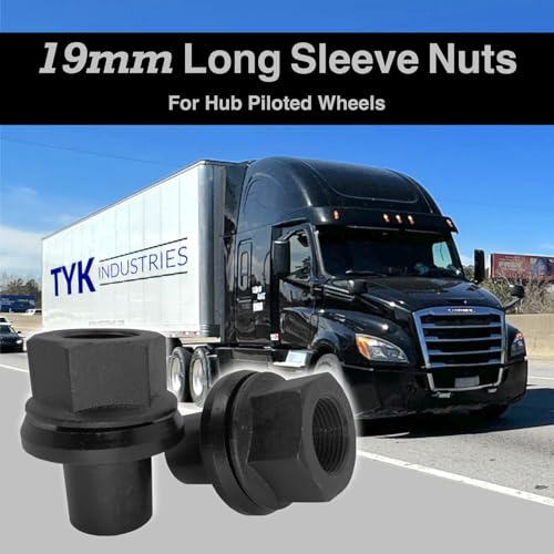 6 Pack - Two-Piece 19mm Sleeve Flange Wheel Lug Nuts, M22x1.5 Hex:33mm Black for Heavy Duty Truck Semi Truck Fit Steel Dual Wheels with Hub Piloted Seat for 26mm Bolt Hole Size by TYK Industries