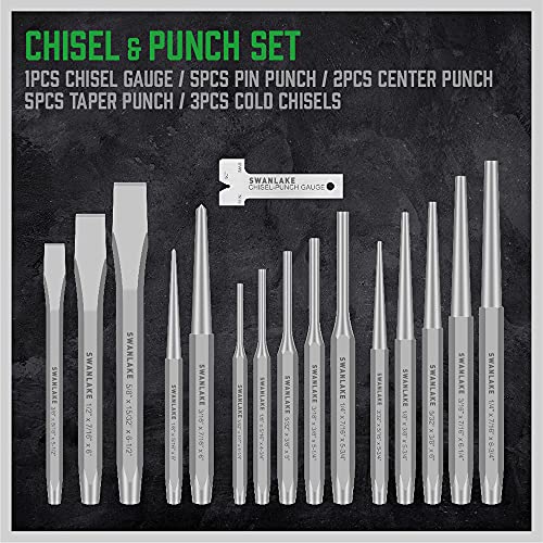 Bundled products-2 items: 6-piece Pick and Hook Set, Pick Tool Set for Car Auto & 16-piece Punch and Chisel Set, Including Taper Punch, Cold Chisels, Pin Punch, Center Punch