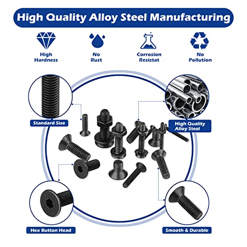 1500Pcs M2 M3 M4 M5 Hex Socket Flat Head Screws Assortment Kit A Black Hex Flat Head Cap Bolts