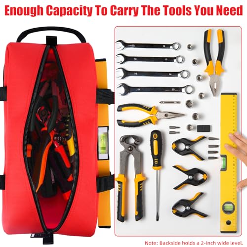 MELOTOUGH Small Canvas Tool Bag Tool Tote Bag with Zipper Utility 14 Inch Tool Organizer Bags for Electrician,Construction,Plumbing,HAVC (Black 3 Packs & Red 1 Packs)