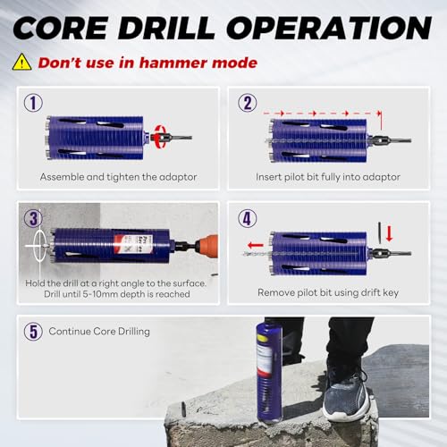 2" Core Drill Bit with Pilot Bit & Adapters(SDS Plus and 1/2" Hex), 5/8"-11 Thread, 9.5" Depth, Upgraded-Welded Segments Diamond Core Bits for Concrete, Masonry, Brick Block 2 in