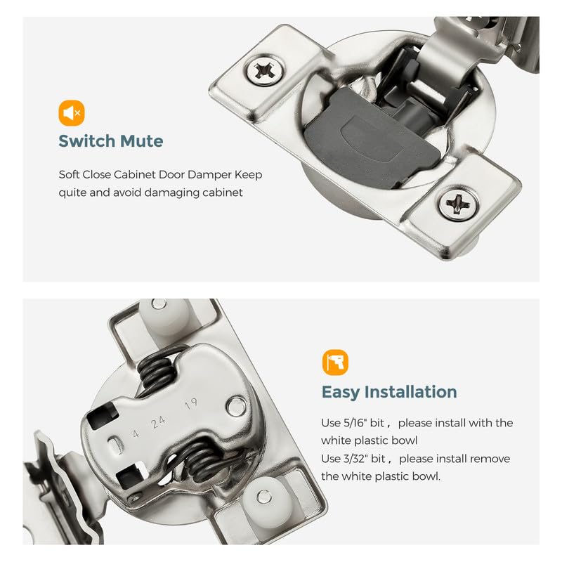 HOME EDIT 10 Pack 5 Pairs 1-5/16 inch Overlay Soft Close Cabinet Hinges for Kitchen, Stainless Steel Three-Way Adjustable, Concealed Self-Closing Door Hinges