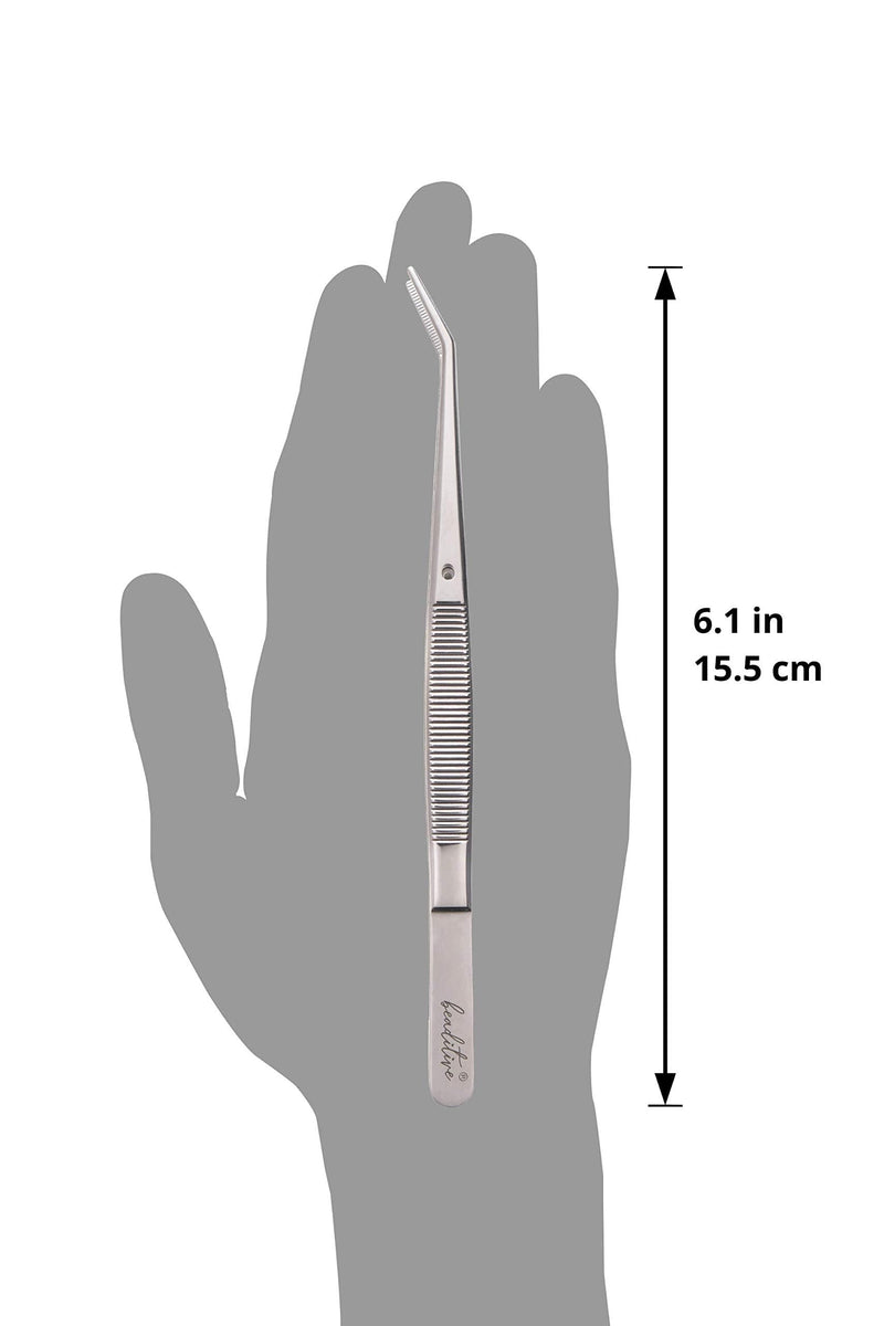 Beaditive 6-inch Sewing Machine Tweezers Set (10-PC) Serrated Bent Tips | Professional Grade, High Precision | Stainless Steel 10