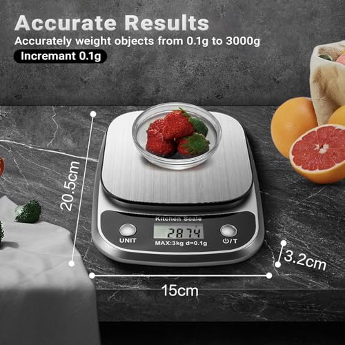 GRAM PRES Food Kitchen Scale Digital Weight Grams and Oz 3kg/0.1g Silver-K1905-3kg
