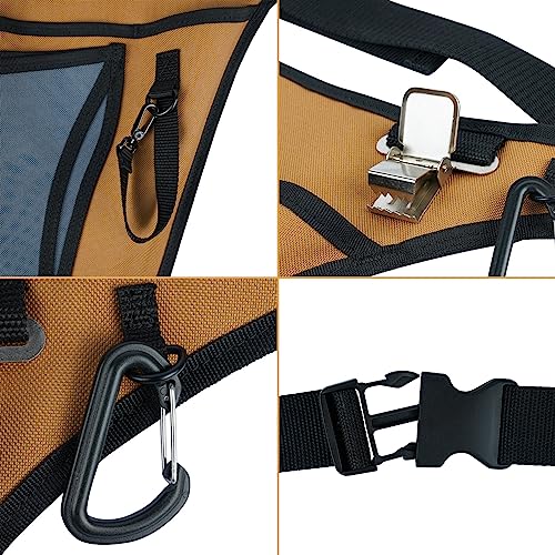 KUNN Garden Tool Waist Belt - 4 Deep Pockets Tool Apron for Women Men,Utility Pouch + 5 Gallon Bucket Organizer 18-Pocket Tool Bag with Hangable Handle