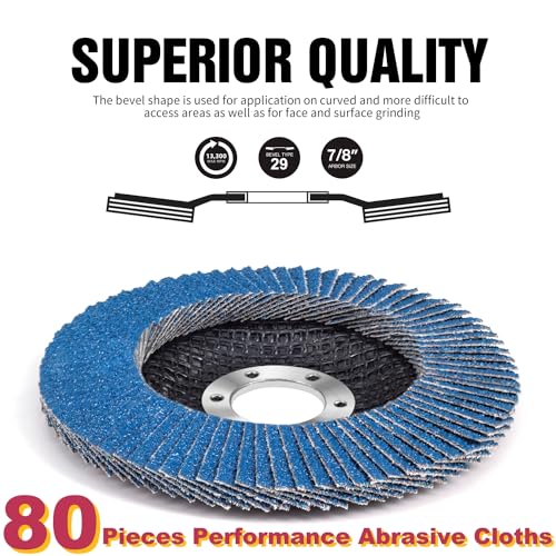 40/60/80/120 Mixed Grit Zirconia Flap Disc 4-1/2" x 7/8-Inch Abrasive Sanding Disc Bevel Type 29 Angle Grinder Edge Grinding Wheel for Stainless Steel and Metal (Pack of 20)