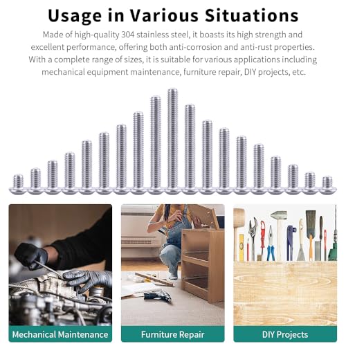 1/4-20 x 1-1/2" Button Head Socket Cap Bolts Screws, 304 Stainless Steel 18-8, Allen Hex Drive, Bright Finish, Fully Machine Thread, Pack of 100 1/4-20 x 1-1/2