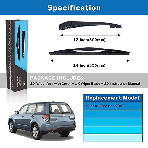 WTI Rear Wiper Arm Blade Set Compatible With Subaru Forester 2009 Rear Windshield Window Wiper Kits Assembly New Replacement Accessories Parts Fit 86532SC180 86538AG080