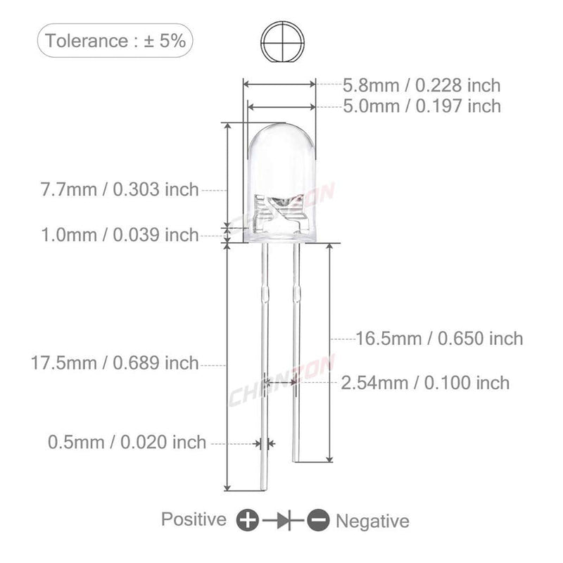 20x 5mm LED component diode with solder lugs super bright 20mA round ultra bright 30° cold white ChanZon