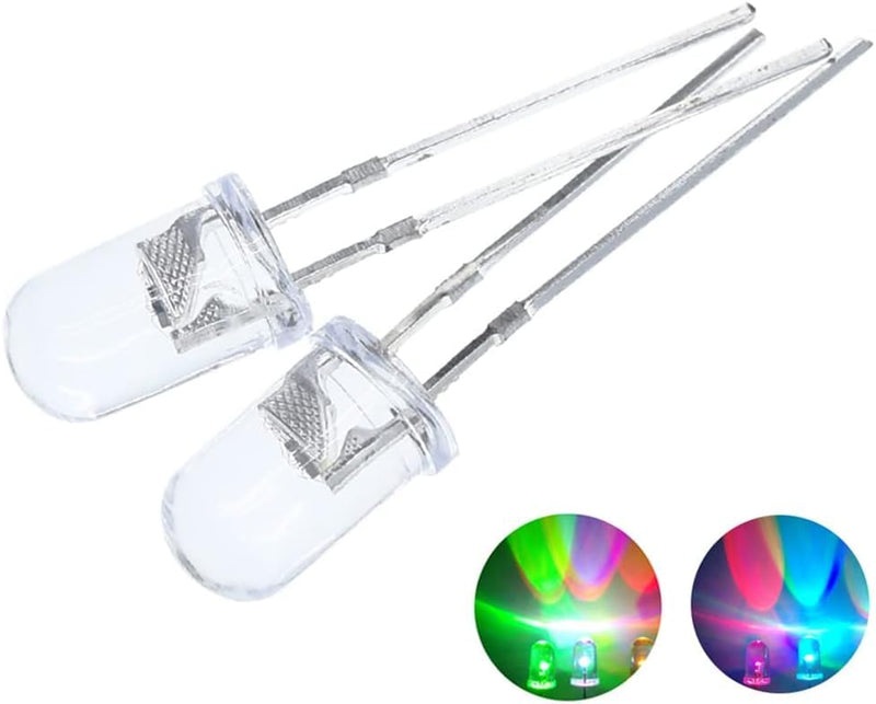 Pack of 100 5 mm RGB LED Diodes 3.0-3.4 V, 20 mA Slow Flashing LEDs, Multicolored Dynamic 5 mm LEDs for DIY, Lighting Project, Handmade