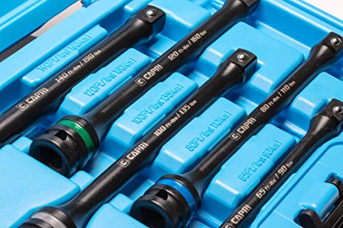 Capri Tools 30083 Torque Limiting Extension Bar Set (5 Piece), 65-140 ft. lbs., 1/2 in. Drive 65-140 ft-lbs / 5-Piece Set w. Case