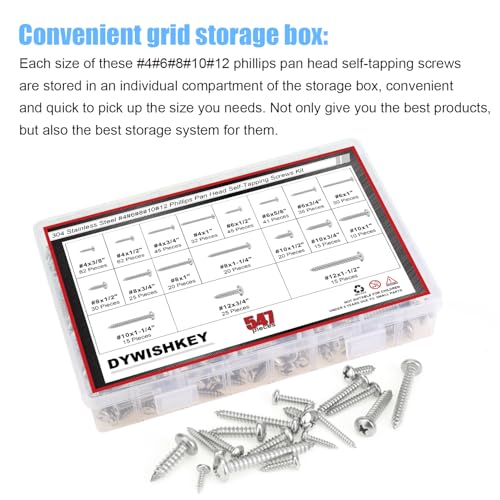 DYWISHKEY 547-Piece Assorted Wood Screws Kit, Self-Tapping, #4-#12 #4#6#8#10#12