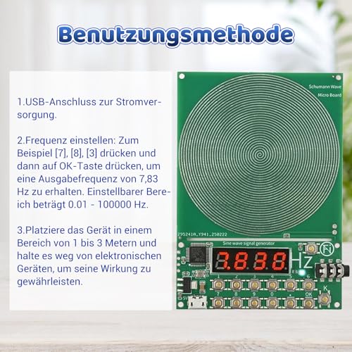 Schumann Frequency Generator 7.83 Hz Adjustable 0.1 Hz to 100,000 Hz with Display, USB Port, Schumann Resonance Generator, Natural Resonance for Space Harmony, Portable for Home, Office, Gift