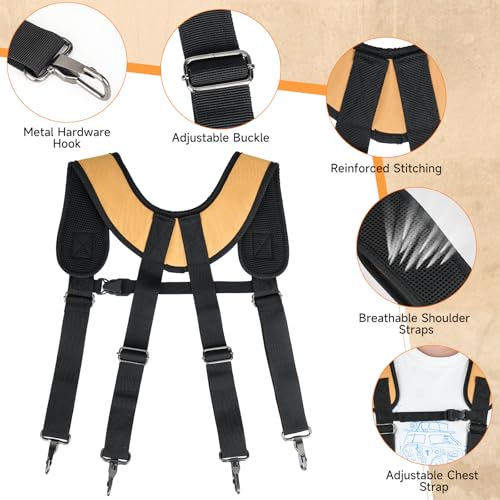 LEFOR·Z Tool Belt with Suspenders,27-Pockets Heavy Duty Tool Belts for Men Brown/Black