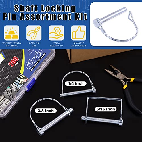 Glarks 216Pcs Pto Pins Shaft Locking Pin and Cotter Pins R Clips Set, 1/4", 5/16", 3/8" Trailer Coupler Pin and Cotter Pin Hairpins with Needle Nose Pliers for Cars Trailers Trucks Lawn Mower