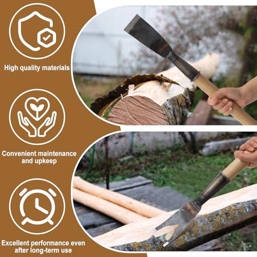 2 Pcs 26.5 Inch Bark Spud Debarking Tool Long Steel Curved Blade Log Peeler Tools with Comfortable Wooden Handle, Bark Removal Stripping Tool for Logs Without Damaging Wood 1