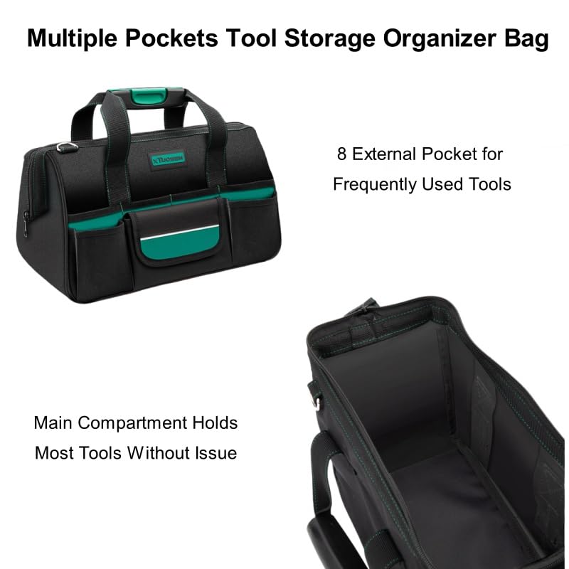 Tool Bag Heavy Duty 15-Inch 8 Pockets Waterproof Wide Mouth