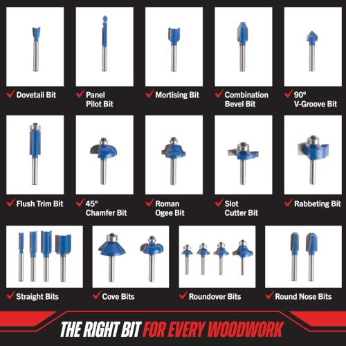 24-Piece Router Bit Set - Wood Routers Kit with 0.25-Inch Shank and Wooden Storage Case - Woodworking Tools for Home Improvements and DIY by Stalwart
