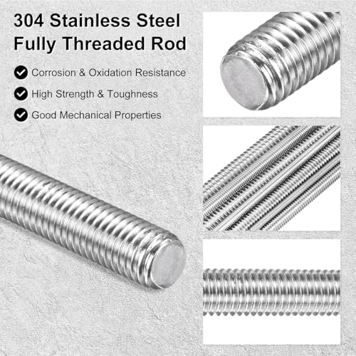 M METERXITY 10-Pack Fully Threaded Rod, M10x150mm 304 Stainless Steel Right Hand Thread Bar Studs for Furniture Anchor Bolts/Clamps/U-Bolts, Metric Threaded Screw
