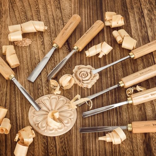 7-Piece Wood Carving Chisel Tools Set, Sharp CR-V Steel Blades 7-Piece with Ash Handle