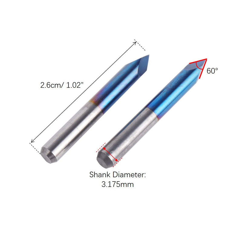 FoxAlien 10pcs Triangular CNC Router Bits V-Bit, 60 Degree 0.1mm Engraving Bits, 1/8” Shank Nano Blue Coating Sharp Pyramid Bits for Acrylic Wood MDF Aluminum Lettering Sign Making 60deg*0.1