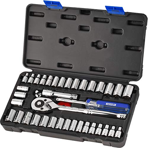 EPAuto 40 Pieces 1/4-Inch & 3/8-Inch Drive Socket Set, 72 Tooth Ratchet Compact 40 Pcs