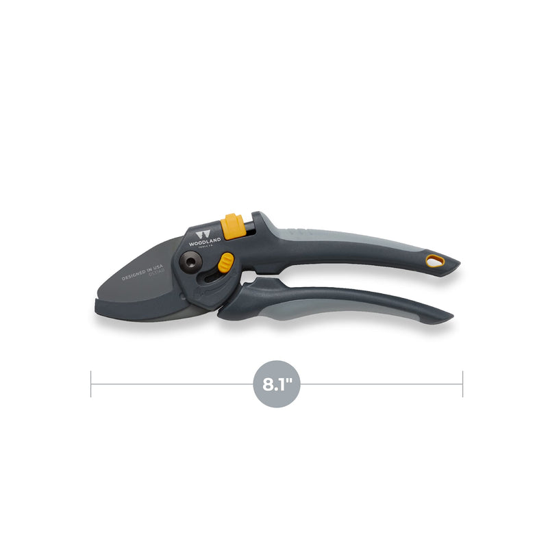 Woodland Tools Co. Heavy Duty Anvil Pruning Shears – 5/8" Cut Capacity, High Carbon Steel Blade, Internal Spring, Adjustable Grip Slider, Garden Pruner for Dry Branches, Stems, and Dead Growth Heavy Duty Anvil Pruner