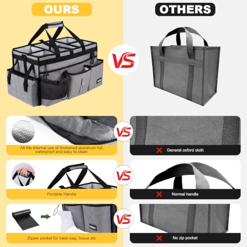 Extra Large Cleaning Caddy Bag with Rigid Support Board, Cleaning Organizer Tote with Detachable Divider, Adjustable Shoulder Strap & Waist Belt, Cleaning Supply Carrier for Cleaners & Housekeepers Light Gray Extra-Large
