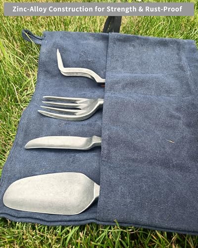 Heavy Duty Garden Tools Set with Elegant Design, 4-Piece Zinc Alloy Kit Includes Large Shovel, Hand Trowel, 2 & 4 Prong Cultivator for Gardening
