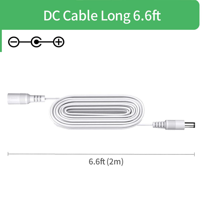 2-Pack 2 m DC Power Extension Cable, Connector 5.5 mm x 2.1 mm, Supports DC 5V 6V 9V 12V 24V, for Security Cameras, DVR, Router, Printer, LED Strip, White