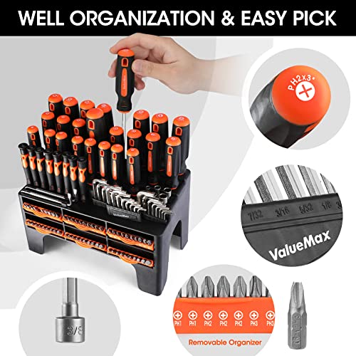 ValueMax 126-PC Magnetic Screwdriver Set with Plastic Racking Organizer, Magnetizer Demagnetizer, DIY Tools & Equipment for Men Women Mechanic, Herramientas Tool Bit Kit Home Improvement Gift 126 PCS