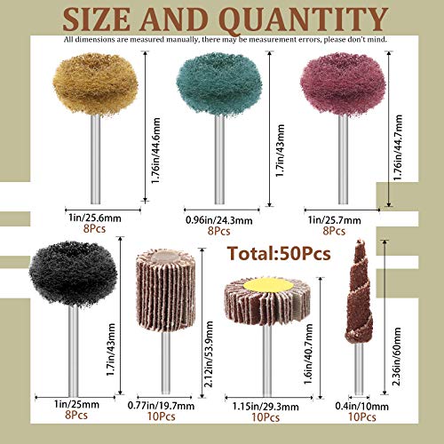 Swpeet 70Pcs Polishing Wheel Assortmen Kit with Shank, Include 20Pcs 2" Wool Buffing Pads 50Pcs Abrasive Sanding Flap Wheel, for Polishing and Buffing Projects