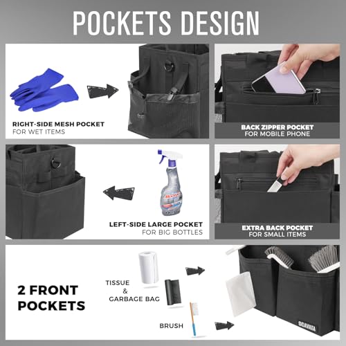 SCAVATA Compact Wearable Cleaning Caddy with Handle & Shoulder Straps Black