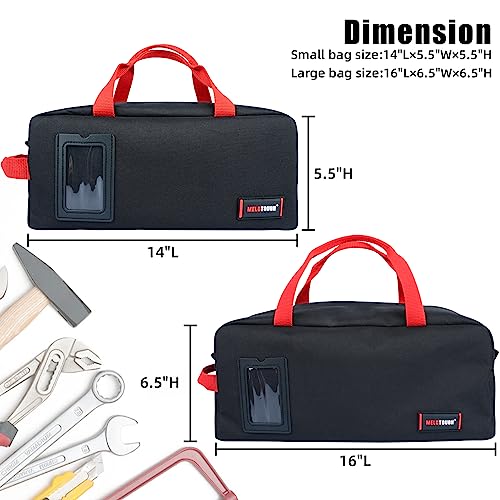 MELOTOUGH Tool Tote Bag Canvas Tool Storage Bag Combo Kit-Includes 1 Medium & 1 Big Toolbag,Zipper Tool Pouch Zipper small tool bag -Fastener bag with Mesh Window and Hanging Grommets
