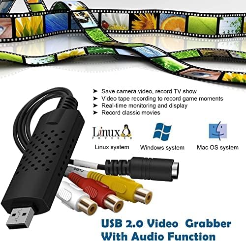 Capture Card, USB Video Capture Card Device, Audio Video Converter Grabber for RCA to USB-Convert VHS Mini DV VCR Hi8 DVD to Digital, for PC TV Tape Player Camcorder, MAC Windows Vista Compatible RCA-Video