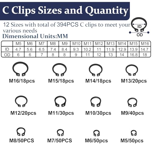ZQZ 840Pcs C Clips Assortment (M5-M16) and E Clips Assortment Set (2.0mm-12mm) ZQZ 850Pcs C Clips Assortment Kit(M3-M14) and E Clips Assortment Kit(1.2mm-10mm)