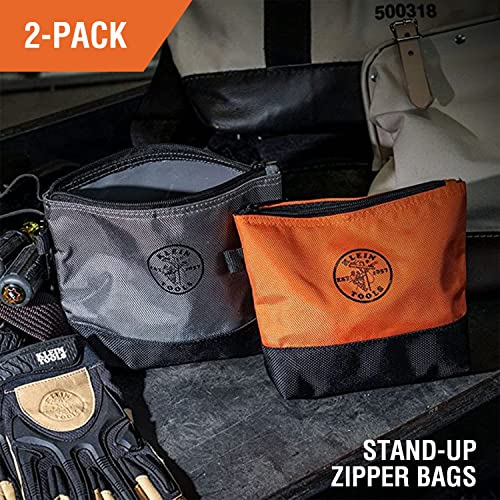 Klein Tools 55470 Utility Bag, Stand-Up Zipper Tool Bags, 2-Pack & 5139B Zipper Bag, Cordura Nylon Tool Pouch with Heavy-Duty Nylon Zipper Close, 12-1/2-Inch, Black