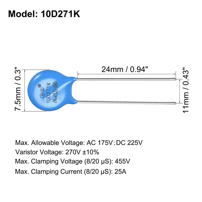 sourcing map 20pcs Heavy Duty Resistors AC 175V 10D271K Radial Lead Discs Varistor