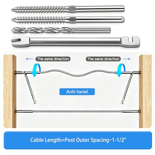80 Pack Swage Lag Screws for 1/8" Cable Railing,T316 Stainless Steel Left & Right Handed Thread, Wood Posts DIY Baluster Hardware Kit, Wrench Included (40pairs, Sliver) 80