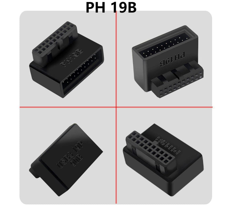 USB 3.0 90 Degree Motherboard Adapter 19 Pin/20 Pin Male to Female Extension Adapter L Turn Right Angle Socket for Desktop Motherboard (Down Angle PH19B)