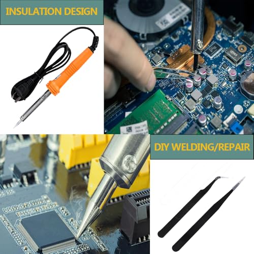 LEATBUY Network Crimp Tool Kit for RJ45/RJ11/RJ12/CAT5/CAT6/Cat5e/8P, Professional Crimper Connector Stripper Cutter, Computer Maintenance Lan Cable Pliers Tester Soldering Iron Set(Orange) Orange