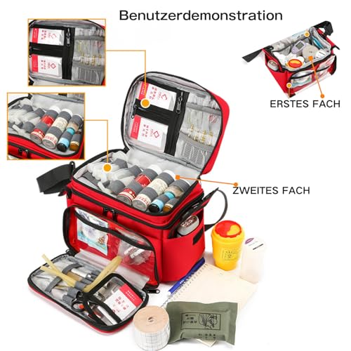Double Layer Medical Bag, Empty Bag, Emergency Bag, Portable Travel Pharmacy for Medicine Bottle, Vitamins, Medical Accessories, Red
