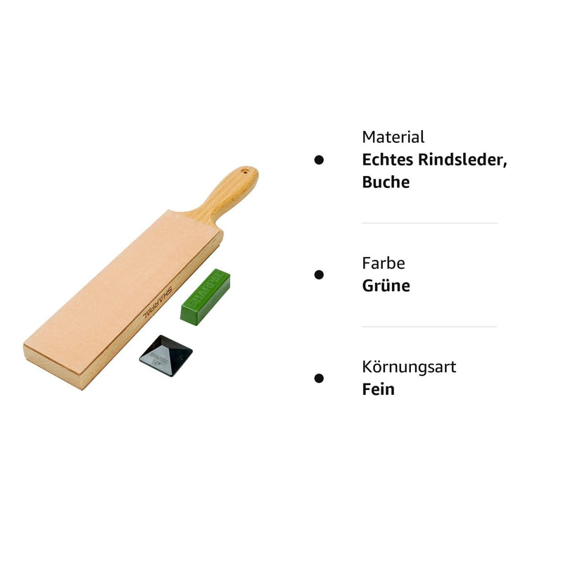 SHARPAL 205H Double Sided Leather Strop (330 x 60mm) Kit with 53g Polishing Paste and Angle Guide, Knife Scraper Block for Sharpening and Honing Knives 205H Leather Strop Set (with Handle)