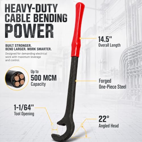 14 inch Cable Bender Tool, Heavy Duty Wire Bending Tool for Easily Bending 500 MCM Copper & Aluminum Wires in Electrical Panels, 22° Angled Head Knuckle Saver, 2 Pack