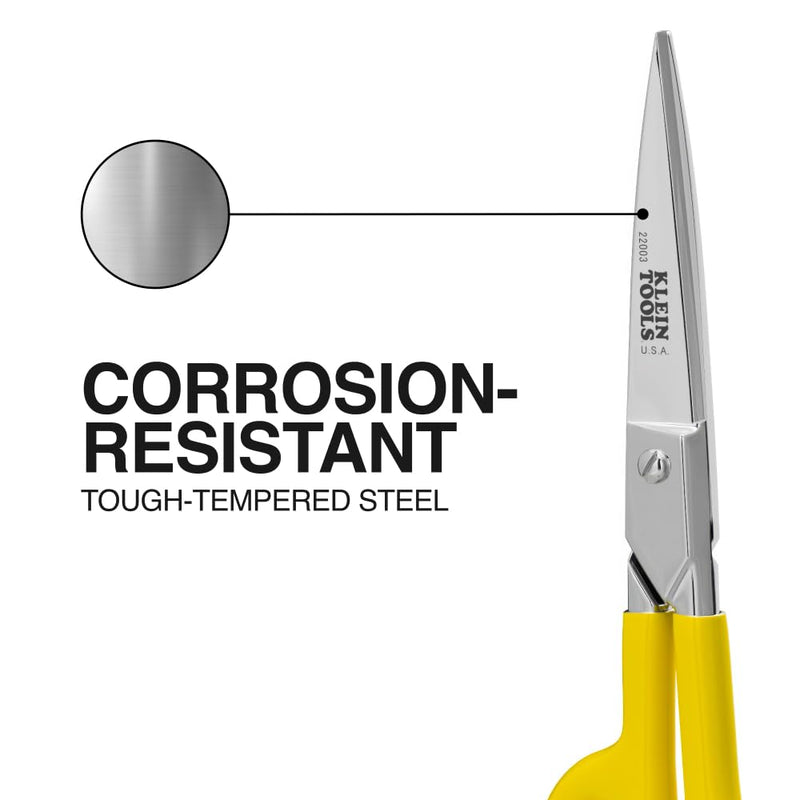 Klein Tools 22003 Premium Forged High-Leverage Utility Shear, Made in USA, 8-Inch Heavy-Duty Scissors with Serrated Edge and Extended High-Leverage Handles, Cuts Rubber, Light Metals, Insulation