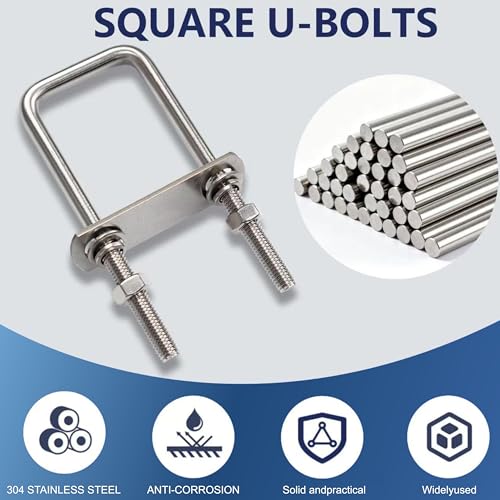 4 Pcs M10 Square U Bolts 4 Inch Wide, 3/8" x 4"W x 6" L M10 x 4"W x 6"L