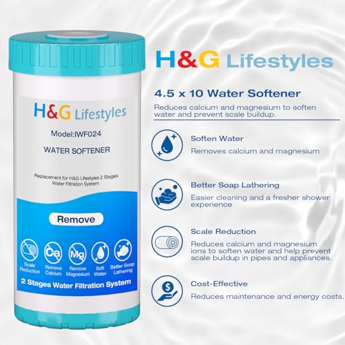 H&G Lifestyles Whole House Water Softener Filter Cartridge Replacement, Calcium Inhibitor Water Filter, Anti-Scale Filter, Fits Any Standard 10" x 4.5" Water Filter System 45,000 Gallons